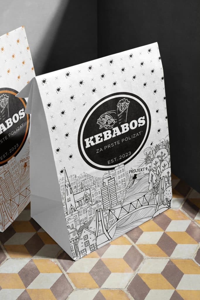 Papirnata vrećica KebabOS s linijskom ilustracijom Osijeka