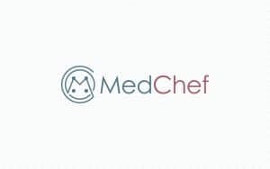 Logotip MedChef u teal plavoj i losos crvenoj boji