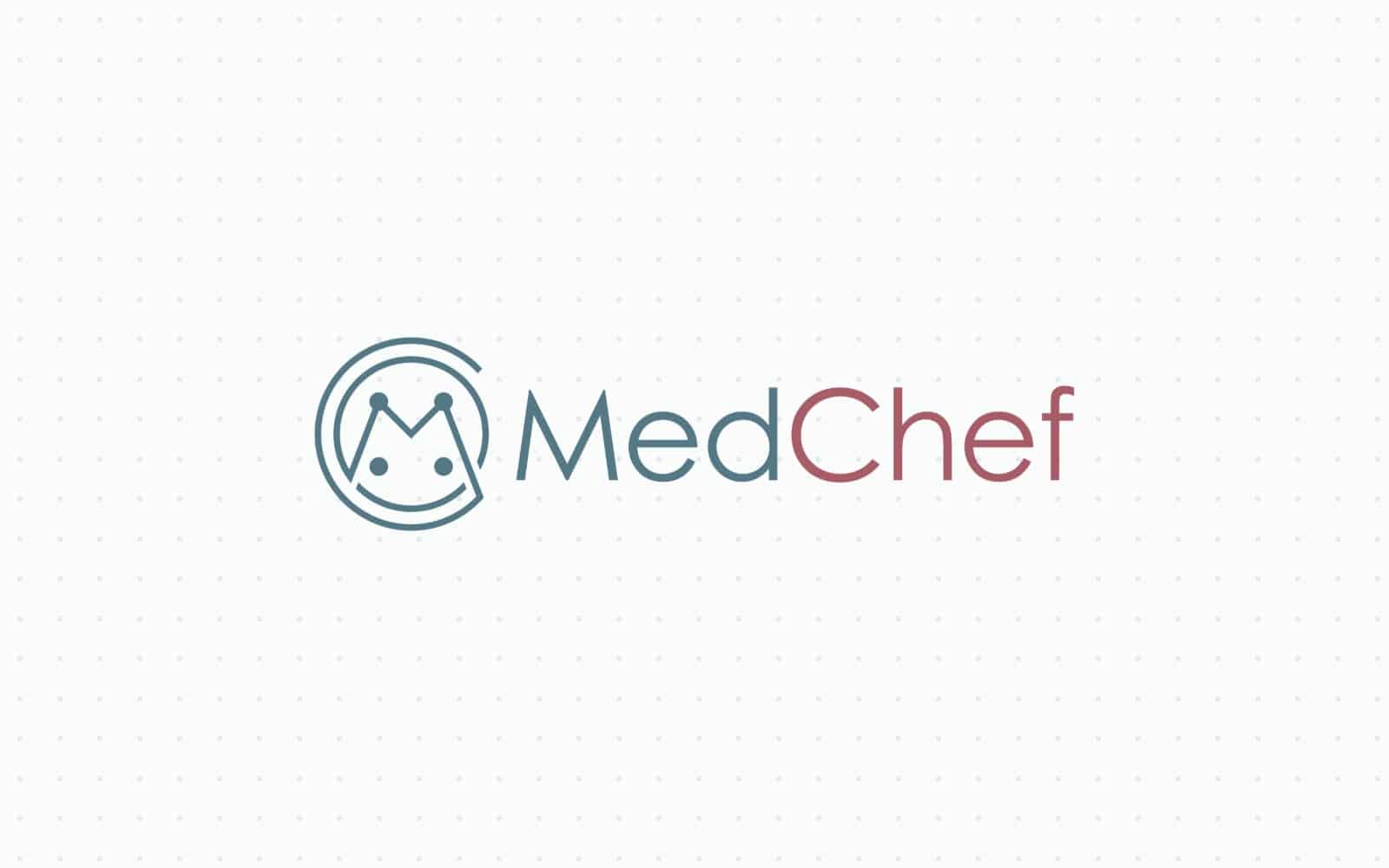 Logotip MedChef u teal plavoj i losos crvenoj boji