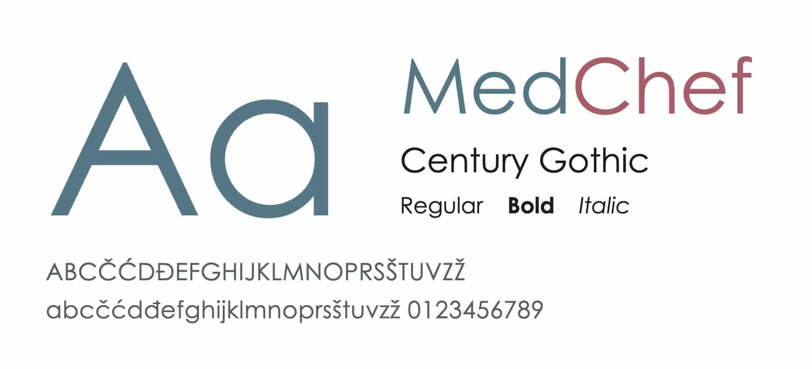 Tipografija MedChef: Century Gothic u rezovima Regular, Bold i Italic