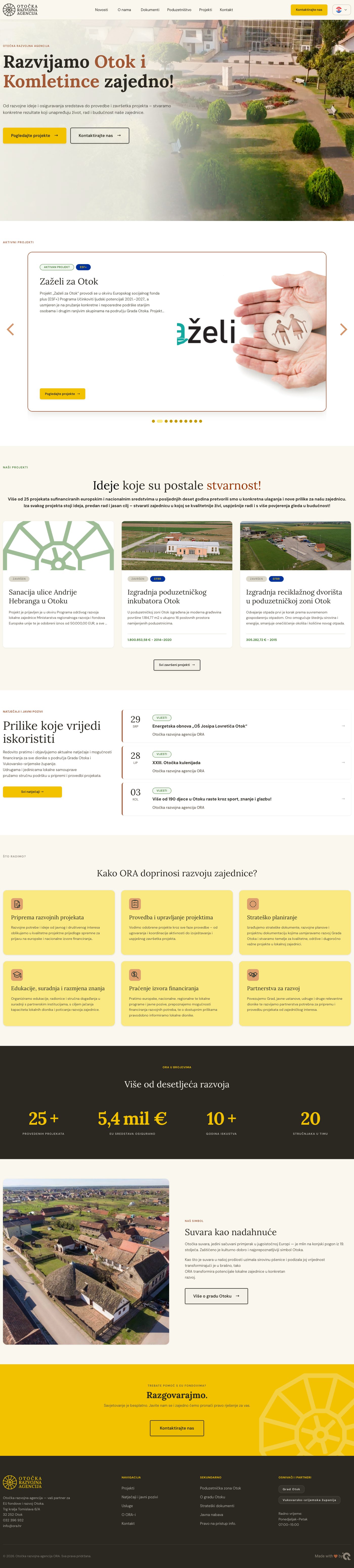 Cijela naslovnica web stranice ora.hr: aktivni projekti, natječaji, usluge i brojke