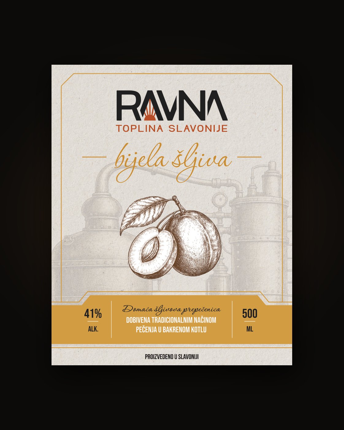 RAVNA etiketa za bijelu šljivu s motivom šljive