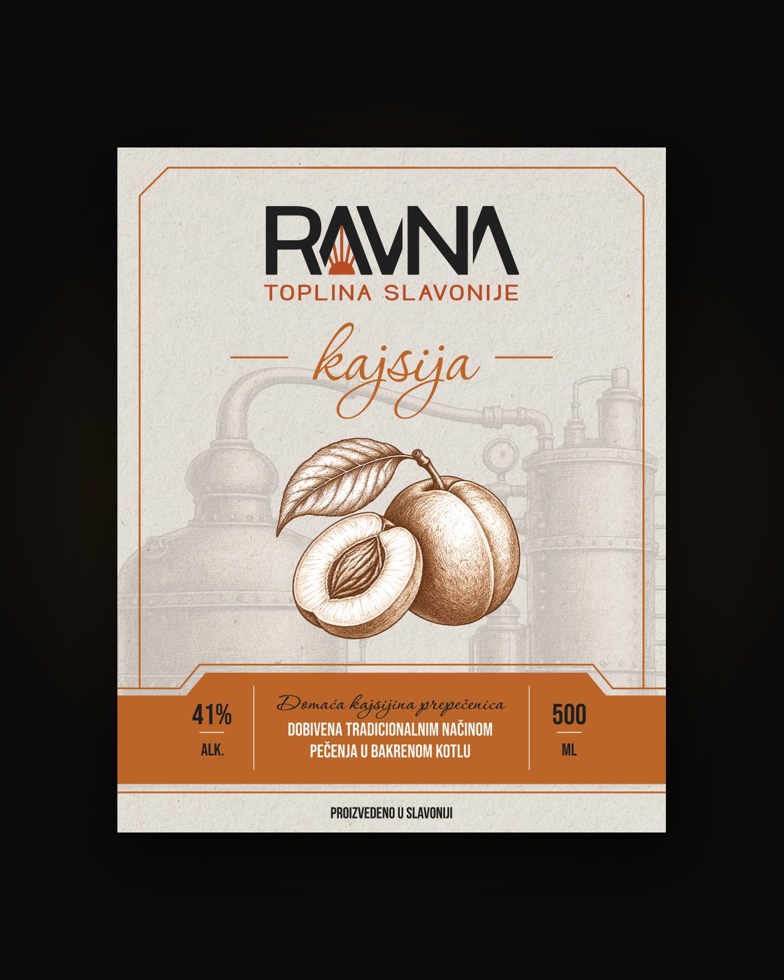 RAVNA etiketa za kajsiju s motivom kajsije