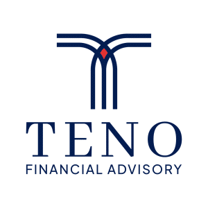 Logotip TENO Financial Advisory - stup, krila i slovo T s crvenim coreom